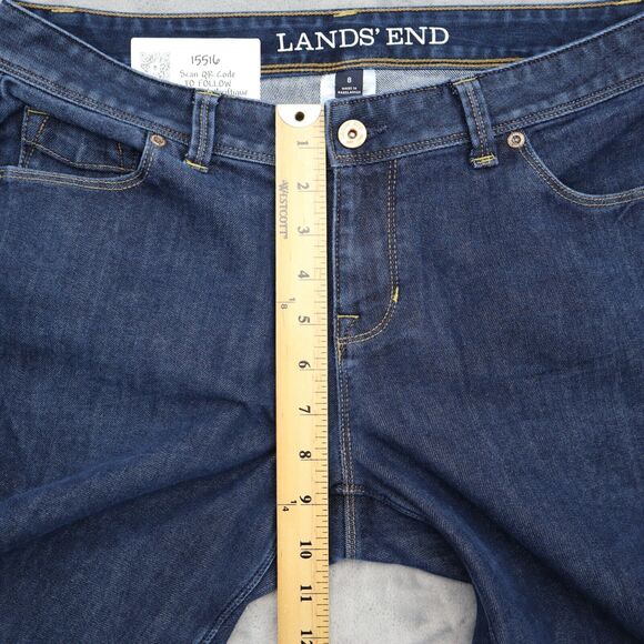 Lands End Pants Womens 8 Blue Straight Dark Wash Mid Rise Denim Button Jeans - Picture 5 of 16